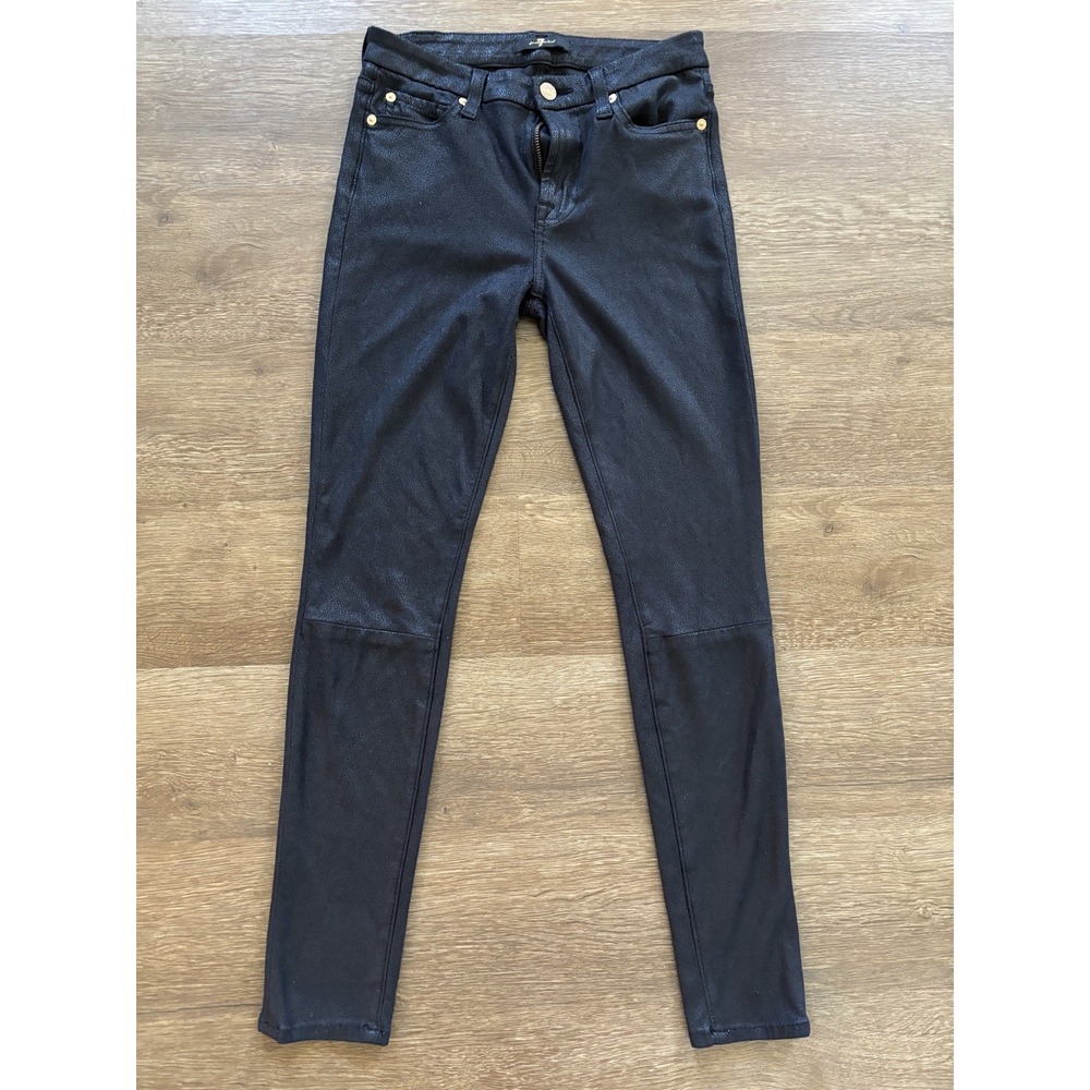 7 For All Mankind Jeans Womens Size 25 Waxed Coated Black High Rise Skinny Ankle